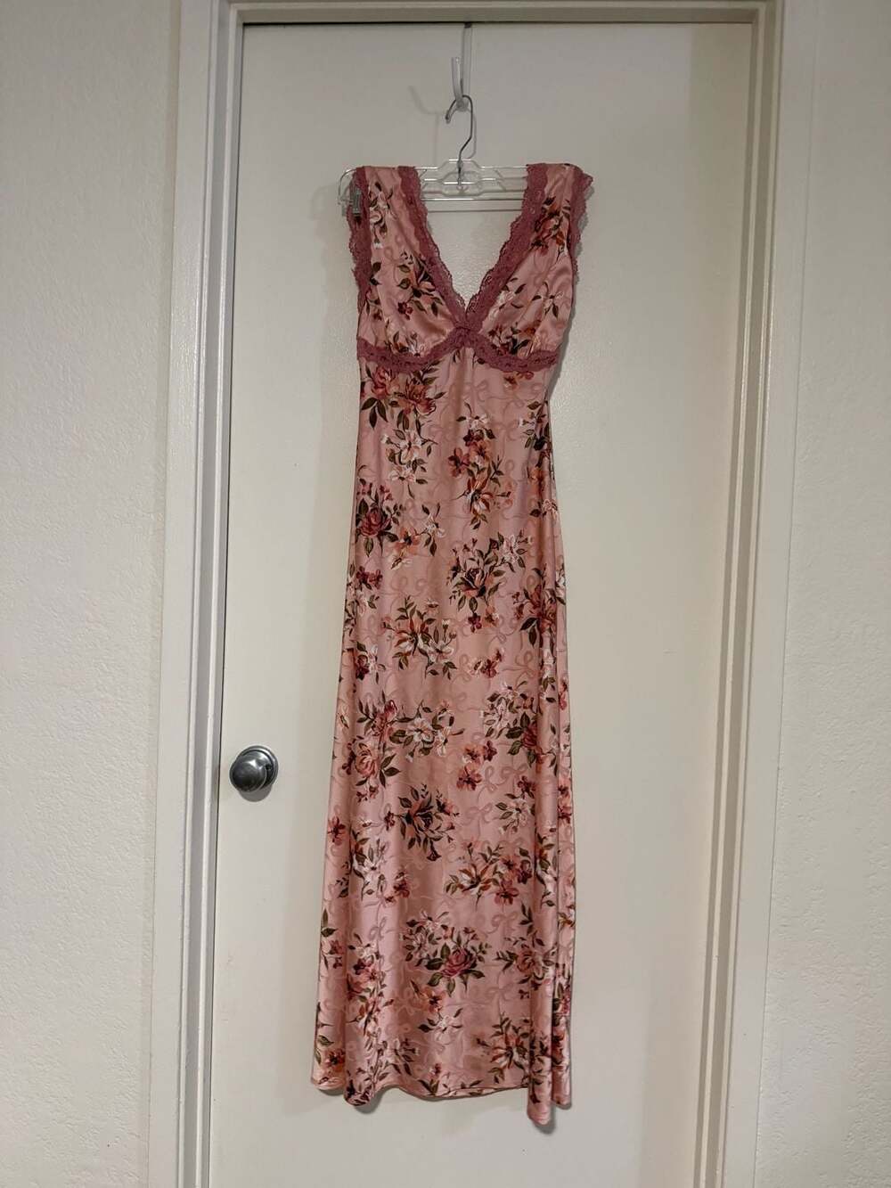 Lucky Brand Floral Satin Lace Trim Maxi Slip Dress Size S